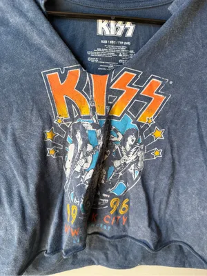 KISS 1996 New York City Tour Crop Graphic Band Tee XXS Vintage thumbnail 2
