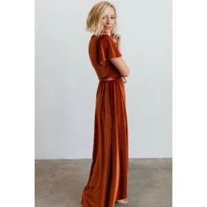 BALTIC BORN Andi Velvet High Low Maxi Dress Ribbed Party Holiday‎ Copper Rust XS thumbnail 8