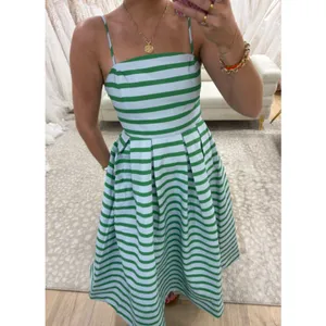 ENGLISH FACTORY Pleated Stripe Midi Dress in Green Stripe Size Medium thumbnail 2