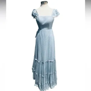 Azazie Blue Ruffle Lace Gown Tie on back Maxi Size 2 NWT thumbnail 4