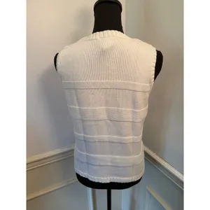 Vintage Talbots Cotton Knit Sweater Tank White Button Shoulder Textured Preppy thumbnail 6