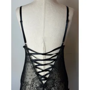 Victoria's Secret Chemise Women Medium Black Sheer Lace Corset Back Coquette thumbnail 10