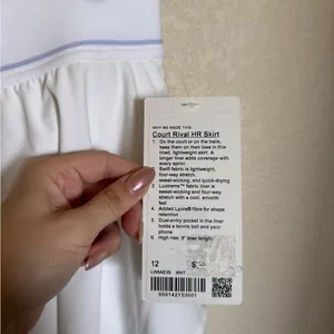 Lululemon Court Rival‎ High-Rise Tennis Skirt Sz 12 in White NEW thumbnail 6