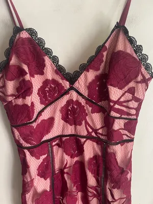 Lulus Alluring Dream Burgundy Floral Mesh Lace Trumpet Midi Dress thumbnail 6