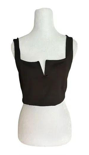 Bozzolo Women's Black Square‎ Neck Crop Top Front V-Notch Tank Size M thumbnail 1
