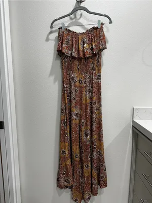 ILLA ILLA Rust and Cream Floral Smocked Jumpsuit Size Small thumbnail 7
