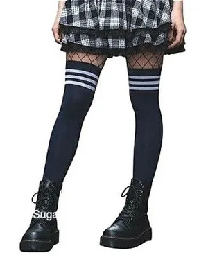 Black with White Stripes Thick Over the Knee Thigh High Socks ONE SIZE Punk NEW thumbnail 1
