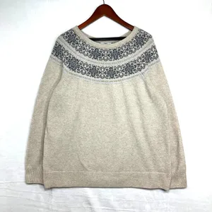 Croft & Barrow XL Fair Isle Yoke Sweater Beige Metallic Knit Cozy Winter Nordic thumbnail 3