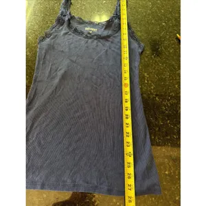 Vintage Old Navy Ribbed Tank‎ Top Lace Trim Sz L Y2K Long Layering Shirt Scoop thumbnail 5
