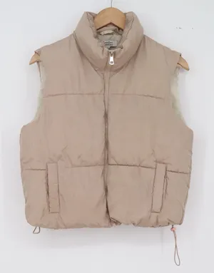 Faded Rose Essentials Puffer Vest Womens S Tan Quilted Zip Up Excellent thumbnail 1