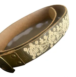 Lucky Brand Embroidered Cream and Brown Belt thumbnail 1
