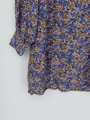 Sézane Bohemia Dress Women’s FR 44 US 12 Blue Floral Silk Blend Mini Cottagecore thumbnail 12