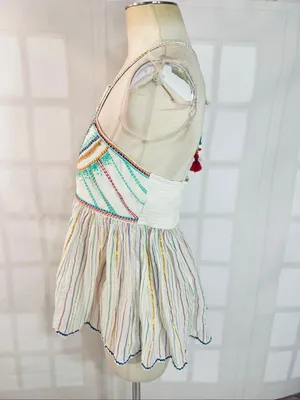 Anthropologie Floreat Ivory Itzel Halter Embroidered Babydoll Tank Top Size 4 thumbnail 9