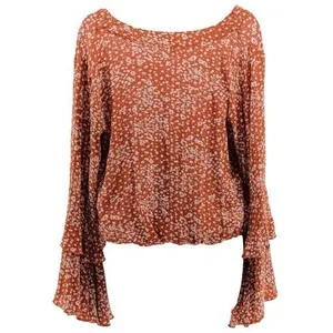 Free People Orange Ditsy Floral Lace Bell Sleeve Bodysuit Feminine Festival S thumbnail 6