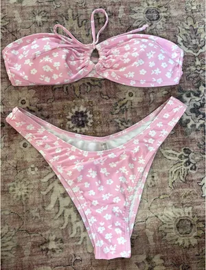 SHEIN strapless Bathing suit set pink floral thumbnail 1