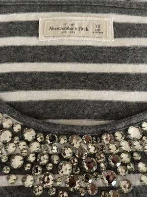 NWT Abercrombie & Fitch Grey & White Striped Crystal Embellished Top XS thumbnail 7