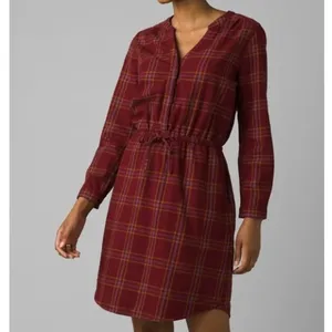 Prana Red Flannel Casual Organic Cotton Loop To Pines Popover Long Sleeve Dress thumbnail 2
