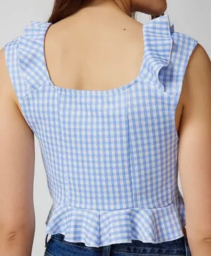 Urban Outfitters Ilene Blue and White Gingham Tie-Front Top thumbnail 2