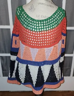 Free People Womens Modern Art Geo Knit Multi Combo‎ Sweater Medium thumbnail 1