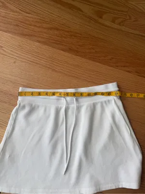 Sunday Best Aritzia White Waffle Knit Drawstring Mini Skirt S thumbnail 6