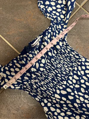 Reformation Rue Long Sleeve Mini Dress Crepe Spotted Lolita Blue White 0 thumbnail 10