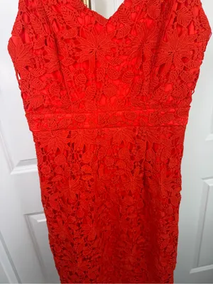 Soprano Size M Red Floral Lace Midi Dress Spaghetti Strap NWOT thumbnail 4