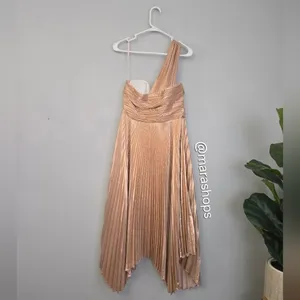 A.L.C. Pink Rose Gold Aurora Pleated One Shoulder Midi Dress thumbnail 7