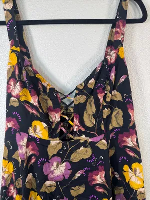 Free People Black Floral Mini Slip Dress Womens M Lattice Lovers Boho Casual thumbnail 11