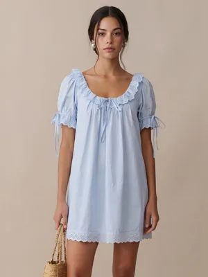 Kourt Light Blue Size S Juliet Cotton Lace Collar Mini Dress Few Moda thumbnail 3