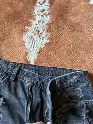 Womens Black Distressed Denim High Waisted Shorts American Eagle mom shorts Size 10 Button is sideways for a different look thumbnail 4