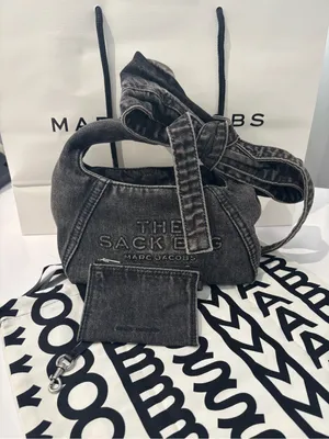 MARC JACOBS The Bow Denim Mini Sack Bag in Black thumbnail 1
