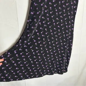 Vintage‎ Tall Girl Semi Sheer Black w/ Purple Daisy Flowers High Neck Midi Dress thumbnail 7