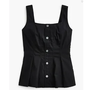J‎ Crew Top Womens 2 Black Button Up Peplum Sleeveless Square Neck Cotton CK740 thumbnail 2