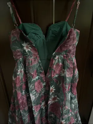Like New Lulus Cherished Aura Green Floral Organza Bustier Midi Dress Size Small thumbnail 11