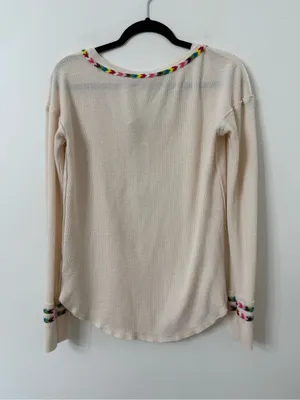 {S} We the Free Free People Cream Waffle Knit Henley Top with Multicolor Trim thumbnail 7