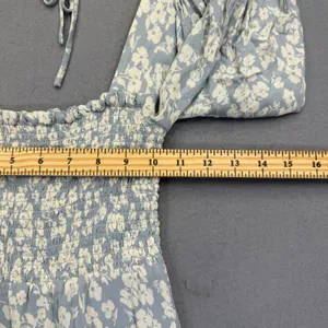 Reformation Light Blue Floral Smocked Square Neck Mini Dress XS thumbnail 3