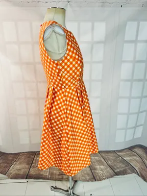 Kate Spade Orange White Plaid Tallulah Gingham Silk Blend Sleeveless Dress Sz 6 thumbnail 4