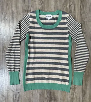 Olive & Oak Gray and Cream Striped Sweater with Green Trim thumbnail 1
