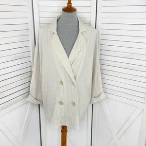 Zara Crinkled Look Slouchy‎ Blazer Tan Medium Linen Blend Double Breasted thumbnail 2