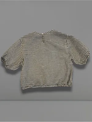 Uniqlo Black White Gingham Checkered Puff Short Sleeve Blouse Top Sz S thumbnail 6