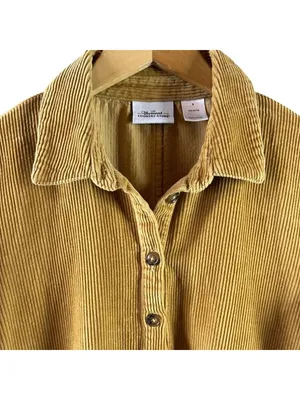 Vermont Country Store Mustard Corduroy Polo Dress S Cotton Cottagecore thumbnail 3