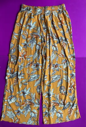 Breeze Ever Mustard Botanical Pattern Wide Leg Coastal Grandma Trouser Pants thumbnail 1