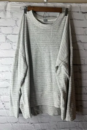 Aerie Light Gray Striped Knit Crewneck Sweater large thumbnail 1