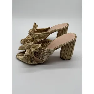 Loeffler Randall Womens Penny Pleated Bow Sandals Gold Size 7 thumbnail 3