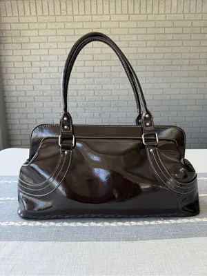 NWT Y2K Franco Sarto Glossy Patent Shoulder Bag in Chocolate Dark Brown Large thumbnail 5