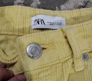 Zara yellow flare wide leg corduroy pants thumbnail 3