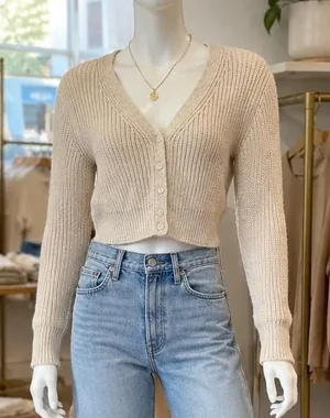 Kimchi Blue Women Cardigan Oatmeal Chunky Shaker Knit Cropped Button Front S thumbnail 1