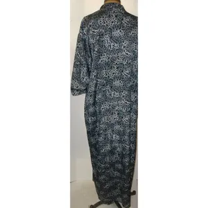 New Designer Josie Natori Caftan Robe M Silk Black Gray Long Pockets Cheetah thumbnail 2