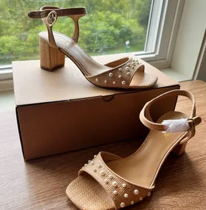 J. Crew Brown Sandals with Pearl Embellishments thumbnail 1