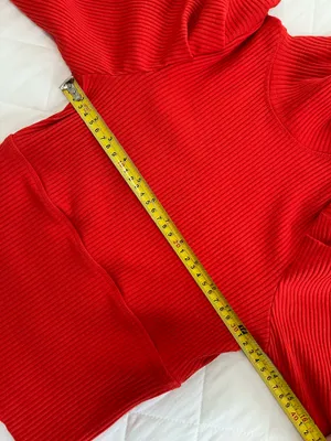Free People Red Ribbed Mock Neck Puff Sleeve Knit Top Romantic Coquette Boho M thumbnail 5